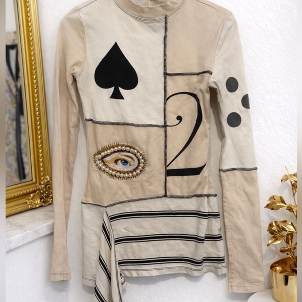 MONSE Beige & Black Graphic Long Sleeve Top — Statement Piece ✨